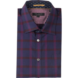 TED BAKER ΠΟΥΚΑΜΙΣΟ ΜΑΚΡΥΜΑΝΙΚΟ ΜΠΛΕ / ΜΩΒ ΚΑΡΩ ΜΕ ΤΣΕΠΗ ΣΤΟ ΣΤΗΘΟΣ ΚΑΝΟΝΙΚΗ ΓΡΑΜΜΗ