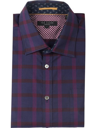 TED BAKER ΠΟΥΚΑΜΙΣΟ ΜΑΚΡΥΜΑΝΙΚΟ ΜΠΛΕ / ΜΩΒ ΚΑΡΩ ΜΕ ΤΣΕΠΗ ΣΤΟ ΣΤΗΘΟΣ ΚΑΝΟΝΙΚΗ ΓΡΑΜΜΗ