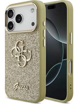 Guess Fixed Glitter Big 4G Metal Frame Case For Iphone 17 Pro Gold - (GUHCP17LHG4SGCD)