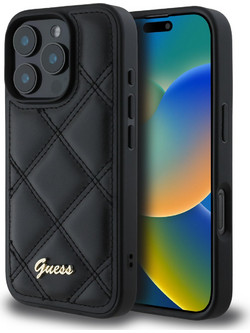 Guess Quilted Metal Logo Collection Θήκη iPhone 16 Pro Black (GUHCP16LPSQSQSK)