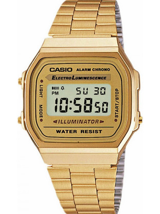 Casio Vintage Ψηφιακό Ανδρικό Ρολόι Χρονογράφος με Χρυσό Μεταλλικό Μπρασελέ A168WG-9EF