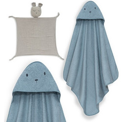 Interbaby Bear Σετ Βρεφικό Μπουρνούζι Κάπα Πετρόλ 100x100cm 2τμχ