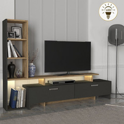 Σύνθεση τηλεόρασης Simal Megapap με LED χρώμα ανθρακί - sepet oak 168,2x31,3x120εκ