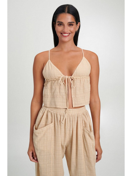 August Resortwear S25A3028 Υφαντό Τοπ Μπεζ
