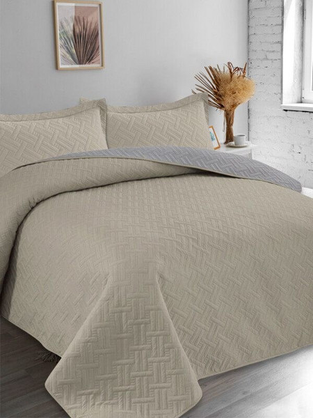 Κουβερλί Σετ Μονό Tetris Διπλής Όψεως Microfiber Γαρύφαλλο 160x240 - μπεζ/γκρι