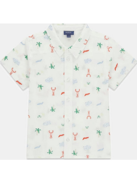 Guess Πουκάμισο Poplin Aop Ss Shirt N6GH01WBHQ1-F866 Λευκό Αγόρι
