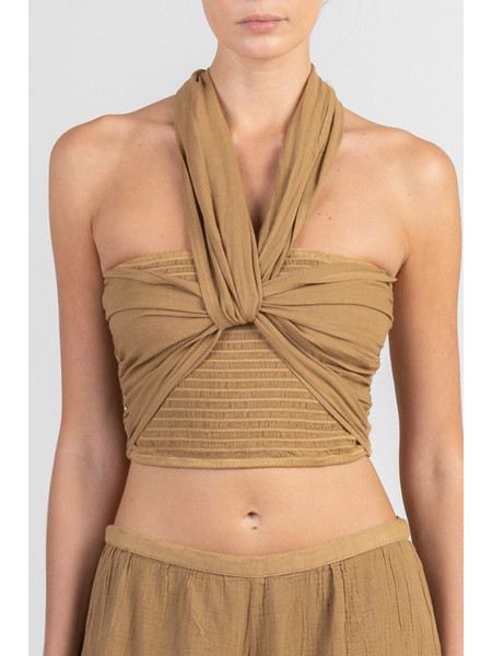 August Resortwear Υφαντό Πολυμορφικό Cotton Top Καφέ