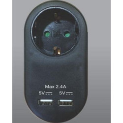 Αντάπτορας σούκο μαύρος με 1 πρίζα και 2 USB υποδοχές φόρτισης, max 2,4A / 043012