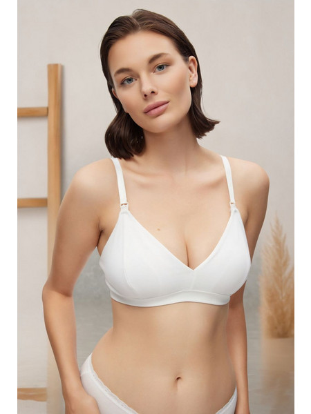 Βαμβακερό Σουτιέν Θηλασμού Bralette με Κλιπ Χωρίς Μπανέλες 9065B-005 - ΛΕΥΚΟ