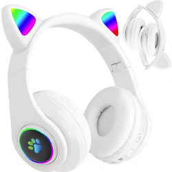 Aria Trade Αυτιά Γάτας Ασύρματα Bluetooth Παιδικά Ακουστικά On Ear Λευκά