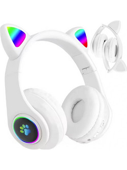 Aria Trade Αυτιά Γάτας Ασύρματα Bluetooth Παιδικά Ακουστικά On Ear Λευκά