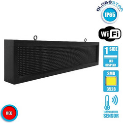 GLOBOSTAR(R) DISPLAY 90251 Κυλιόμενη Ψηφιακή Επιγραφή Μονής Όψης 96x16cm P10 96x16 Pixel LED 75W AC 220-240V Αδιάβροχο IP65 Κόκκινο - WiFi Control μέσω FK APP - Αισθητήρας Θερμοκρασίας & Υγρασίας - Μ1