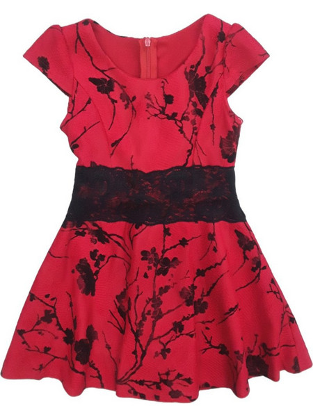 Φόρεμα Κοντομάνικο Bordeaux Black Flowers