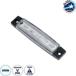 GLOBOSTAR(R) SIDEMARKER 79900 Φώτα Όγκου Οχημάτων LED 1.5W 150lm 120 DC 10-30V Αδιάβροχο IP66 Ψυχρό Λευκό 6000Κ - 6 x SMD2835 Sanan Chip - Μ9.5 x Π2 x Υ1.1cm