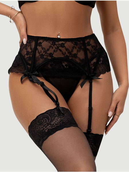 Σέξι Δαντελωτό Σλιπ Με Ζαρτιέρες Lace Garter Panty - Μαύρο