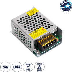 GLOBOSTAR(R) LUMIVOLT 73041 Τροφοδοτικό/Μετασχηματιστής PELV 25W 1.05A DC 24V IP20 - AC 220-240V σε DC 24V / Ρυθμιζόμενo από DC 22.5V έως DC 25.5V - Μ8.7 x Π5.8 x Υ3.4cm