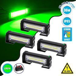 GloboStar(R) 85031 PRO Series ΣΕΤ 4 x Μπάρες Σήμανσης Οχήματος Πυροσβεστικής για Αυτοκίνητα & Φορτηγά 13 Προγραμμάτων Φωτισμού STROBE LED CREE CXB COB 36W DC 10-30V Αδιάβροχο IP65 Πράσινο