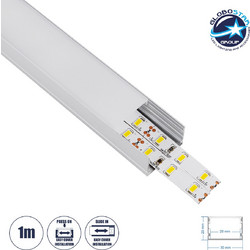 GloboStar(R) SURFACE-PROFILE 70824-1M Προφίλ Αλουμινίου - Βάση & Ψύκτρα Ταινίας LED με Λευκό Γαλακτερό Κάλυμμα - Επιφανειακή Χρήση - Πατητό Κάλυμμα - Ασημί - 1 Μέτρο - Μ100 x Π3 x Υ2cm