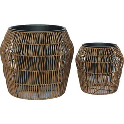 Fylliana Poly Rattan Σετ Κασπώ Καφέ 38cm 2τμχ FL22157