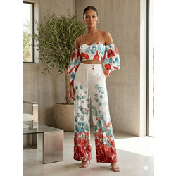 Σατινέ Παντελόνα Floral Gradient - Υψηλή Αισθητική & Κίνηση Με Floral top τοπ