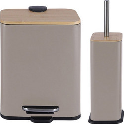 Σετ Πιγκάλ και Πεντάλ 5L Μεταλλικό με Bamboo Καπάκι Μπέζ 25x14x28cm