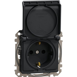 Schneider Electric Sedna Design Μονή Χωνευτή Πρίζα Ρεύματος με Καπάκι Μαύρη SDD114024