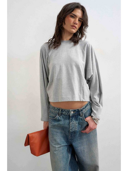 Topshop γυναικεία μπλούζα μονόχρωμη με μακρύ μανίκι Rosa - 31001452 Γκρι