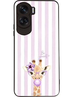 Sonique Stripe Stories Series Θήκη (Honor 90 Lite 5G) με Σχέδιο «Λιλά- Καμηλοπάρδαλη με Τσιχλόφουσκα»