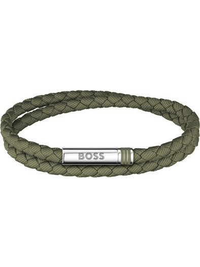 Ανδρικό Βραχιόλι Boss 1580797 Δερμάτινο Χακί Με Μαγνητικό Κούμπωμα