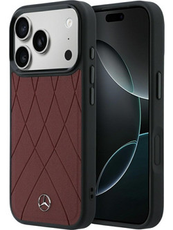 Mercedes-Benz Leather Crossed Lines MagSafe Θήκη Burgundy (iPhone 18 Pro Max / 17 Pro Max)