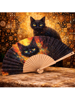 Βεντάλια ξύλινη 23εκ. Cosmic cat
