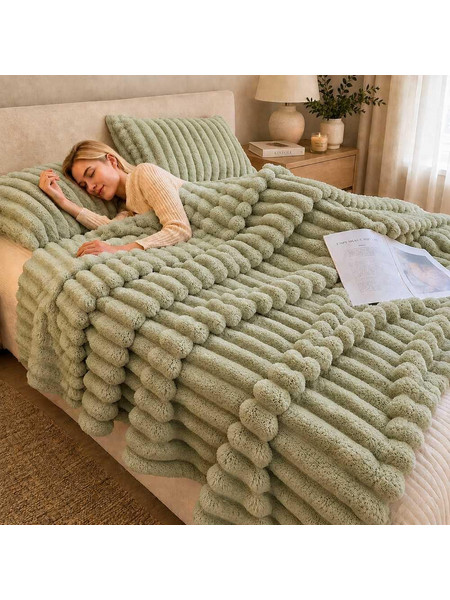 Κουβέρτα faux fur πράσινη 200x230εκ