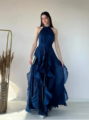 Γυναικείο maxi φόρεμα KINZI σε σκούρο μπλε, regular fit γραμμή - Μπλε