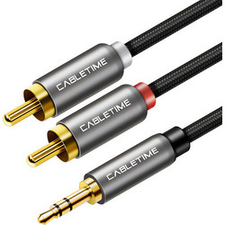 CABLETIME καλώδιο ήχου 3.5mm σε 2x RCA CT-AV314-P12G, 5m, μαύρο
