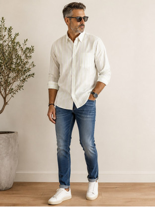 3B GROUPS Πουκάμισο ελαστικο slim fit ριγε κιτρινο