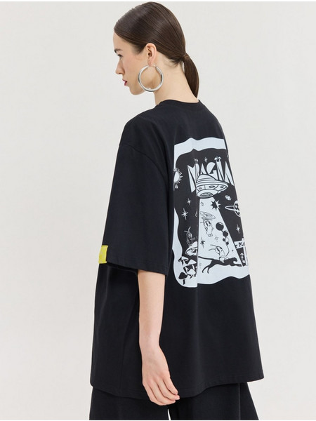 Hemithea Cheetah Oversized T-Shirt Space Μαύρο