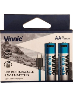 Vinnic Rechargeable USB 1600mAh ΑA 2τμχ
