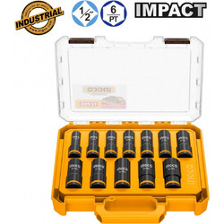Καρυδάκια Μακριά Ingco HKISSD12126L - Impact-Αέρος 1/2'' Σετ 12 τεμ. HKISSD12126L