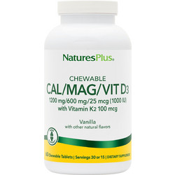 Nature's Plus Cal Mag Vit D3 With Vitamin K2 Chewables Vanilla 60 Μασώμενα Δισκία