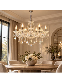 Artekko Chandelier Πολυέλαιος 10φωτος Ε14 με Διάφανο Κρύσταλλο (70x70x100)cm Διάφανο