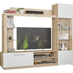 Σύνθετο σαλονιού June pakoworld sonoma-λευκό 204x35x177εκ - PAKOWORLD