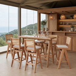 Τραπεζαρία μπαρ Winslow pakoworld σετ 7τεμ ξύλο rubberwood ανοιχτό καρυδί 120x45x100εκ - PAKOWORLD