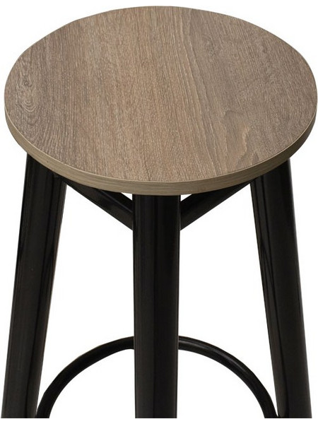 Σκαμπό μπαρ Onyx pakoworld ξύλο δρυς-μέταλλο μαύρο gloss Φ33x77εκ