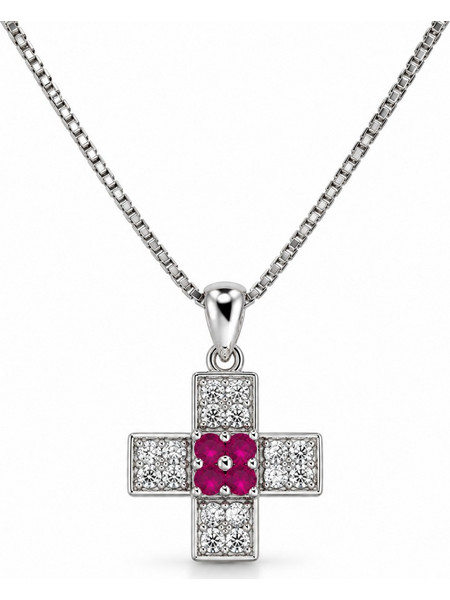 Χρυσός Σταυρός Κ18 με Ρουμπίνια 0,18ct και Διαμάντια 0,40ct - SaSashop
