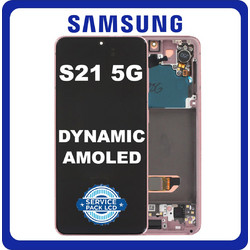 Original Samsung Galaxy S21 5G 2021 (SM-G991B, SM-G991B/DS) Dynamic AMOLED LCD Display Screen Assembly + Touch Screen Digitizer + Frame Bezel No Camera Phantom Pink Ροζ GH82-27256D