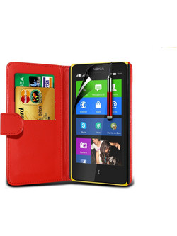 Nokia XL Dual Sim - Δερμάτινη Θήκη Πορτοφόλι Κόκκινο (ΟΕΜ)
