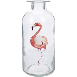 Φλαμίνγκο Flamingo Γυάλινο Διακοσμητικό Βάζο 10x19cm με στενό λαιμό σε σχήμα Μπουκαλιού - Cb
