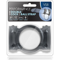 Blush Performance VS8 Double Cock & Ball Strap Ελαστικό Δαχτυλίδι Πέους & Όρχεων Σιλικόνης με Δόνηση Μαύρο