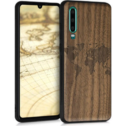 KW Σκληρή Ξύλινη Θήκη Huawei P30 - World Map (200-103-697)