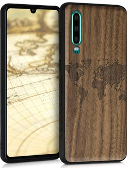 KW Σκληρή Ξύλινη Θήκη Huawei P30 - World Map (200-103-697)